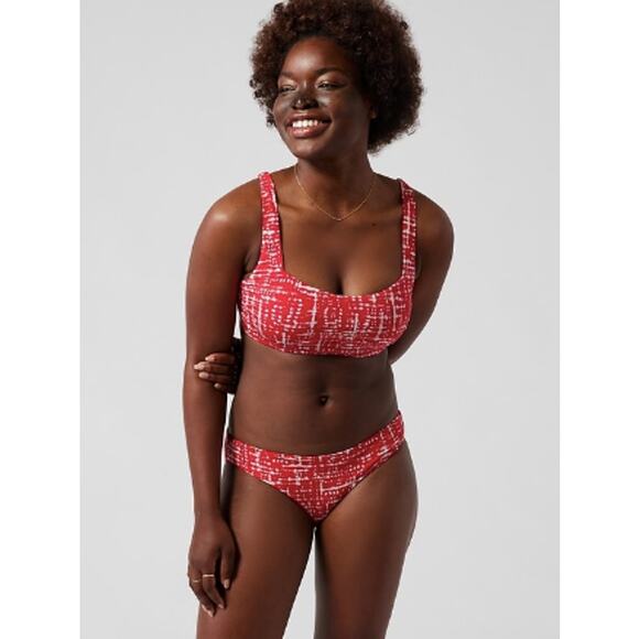 Athleta 36D DD shibori matador red Bra Cup Square Neck Bikini Top swim bathing - Picture 4 of 8